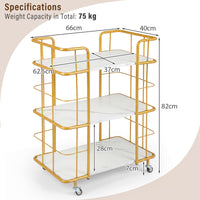 Giantex Gold Bar Cart, Home Island Service Cart, 3 Tier Storage Shelves