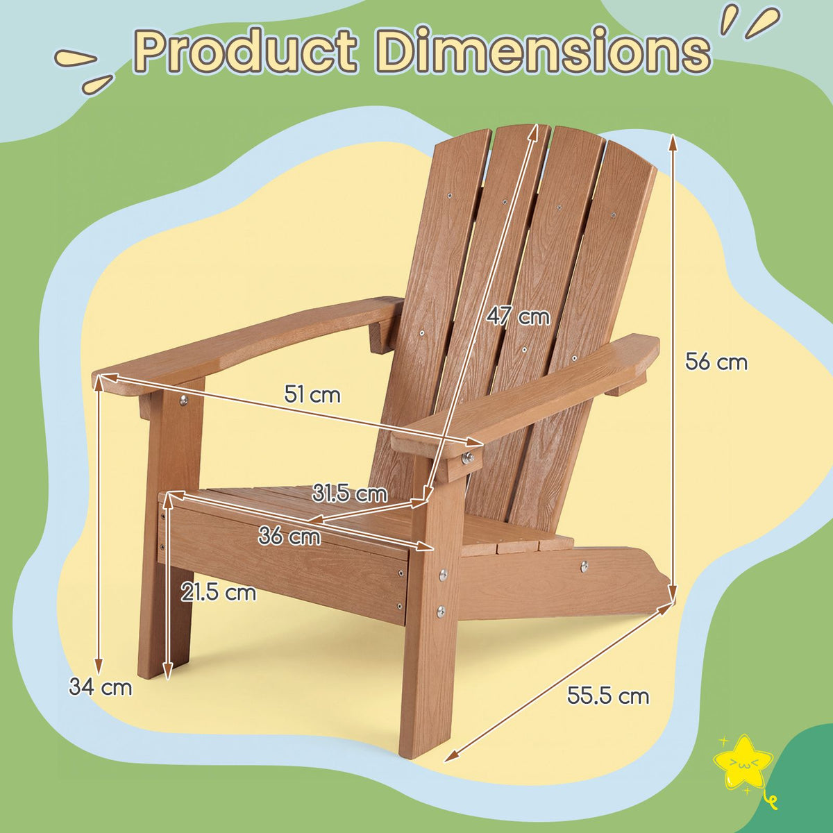 Kids Adirondack Chair for Ages 3-8 Children Boys Girls