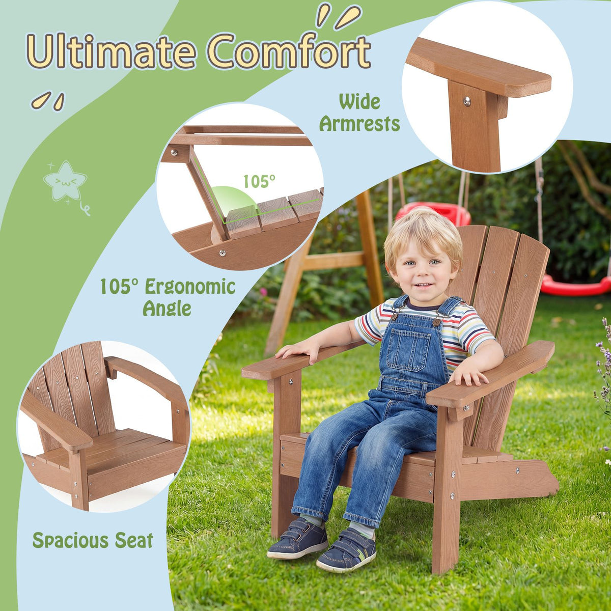 Kids Adirondack Chair for Ages 3-8 Children Boys Girls