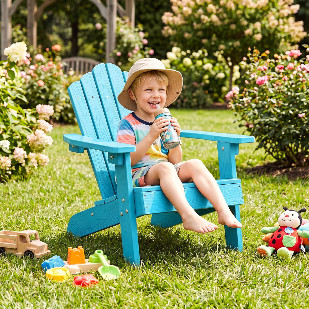 Kids Adirondack Chair with Tilted Backrest and Wide Armrests for Ages 3-7