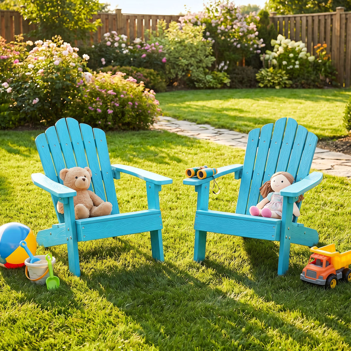 Kids Adirondack Chair with Tilted Backrest and Wide Armrests for Ages 3-7