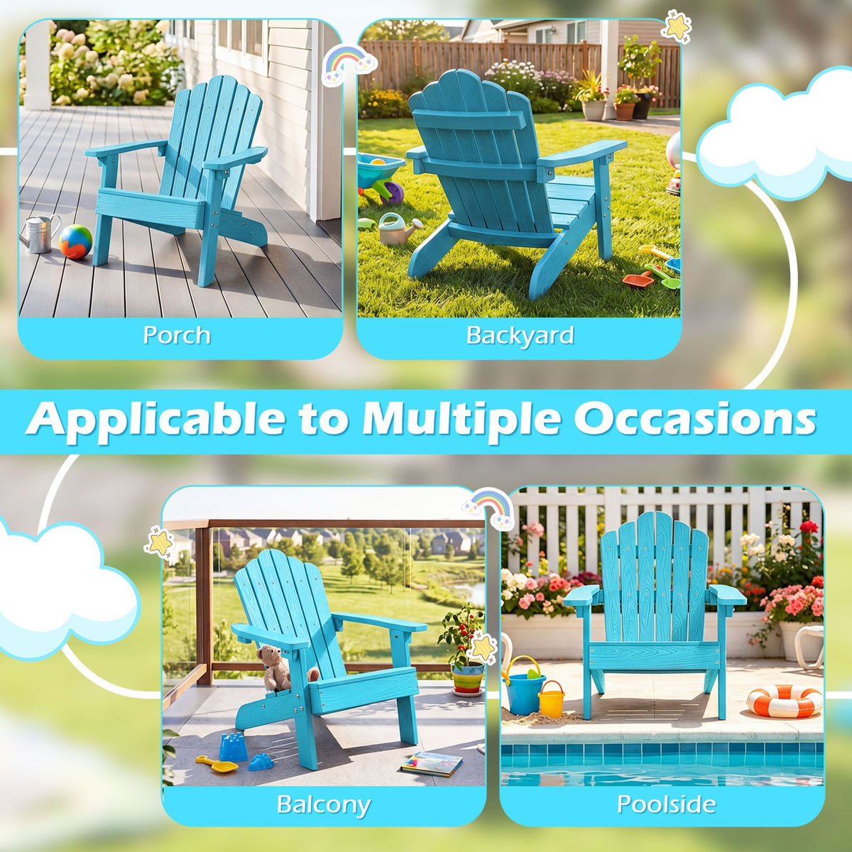 Kids Adirondack Chair with Tilted Backrest and Wide Armrests for Ages 3-7