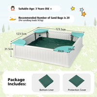 Kids Outdoor Sandbox with Waterproof Cover and 4 Corner Seats