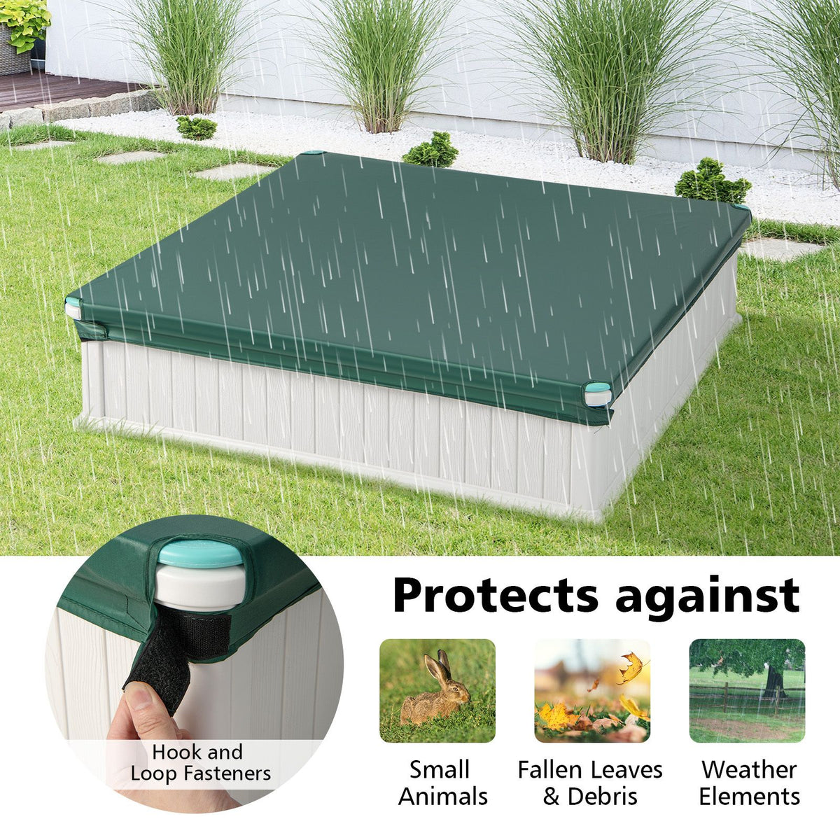 Kids Outdoor Sandbox with Waterproof Cover and 4 Corner Seats