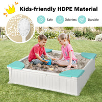 Kids Outdoor Sandbox with Waterproof Cover and 4 Corner Seats
