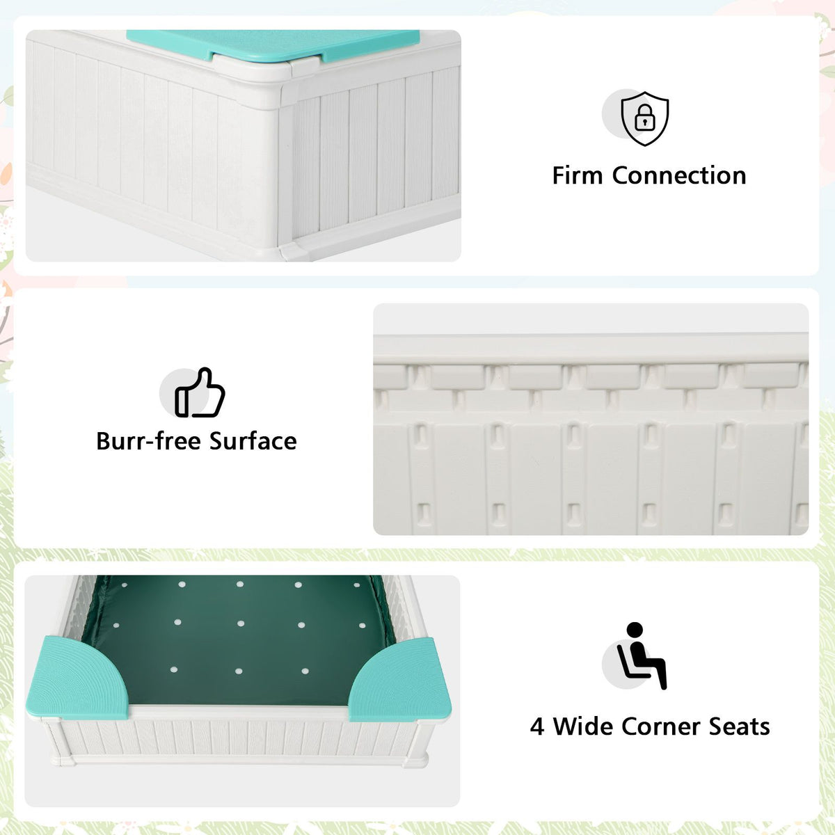 Kids Outdoor Sandbox with Waterproof Cover and 4 Corner Seats
