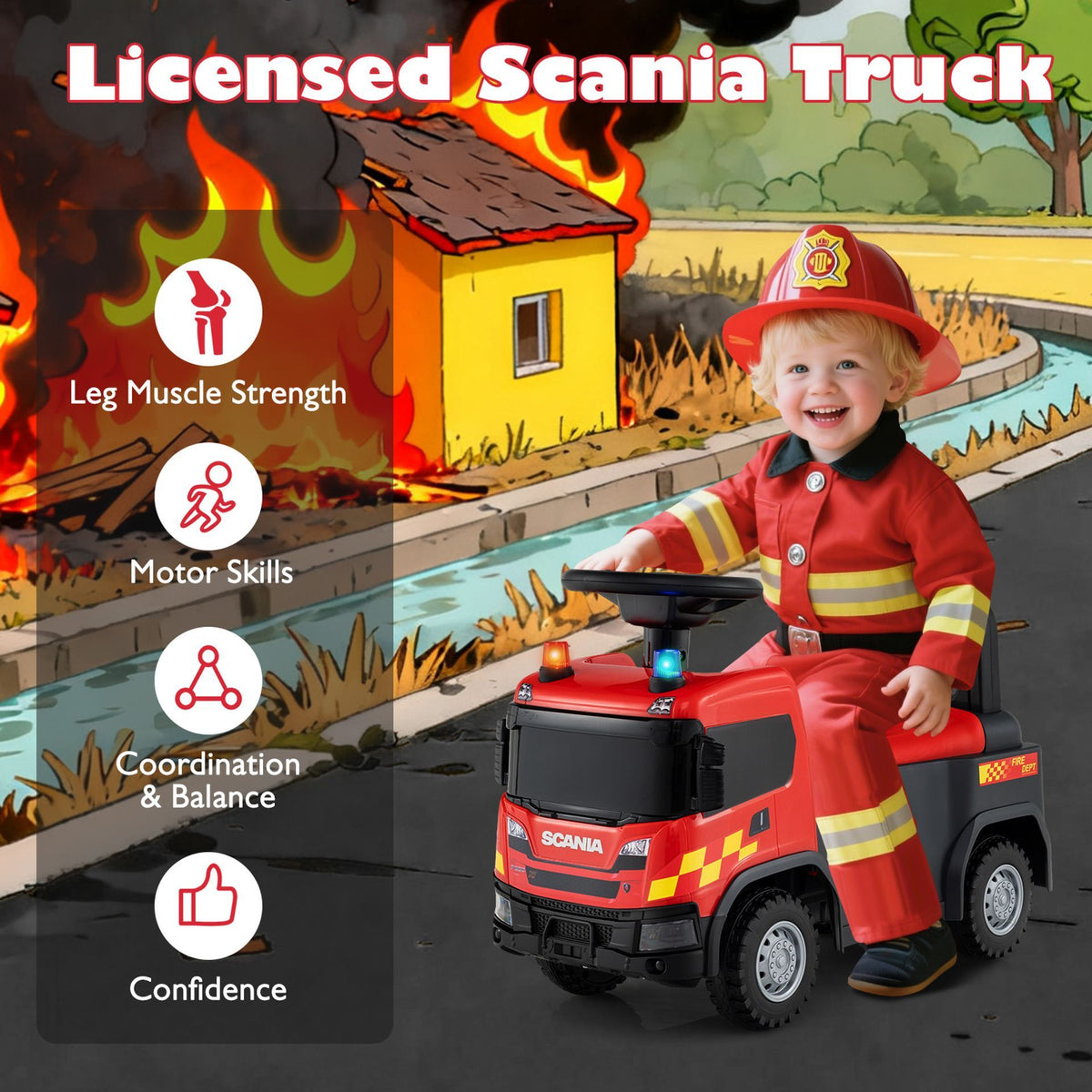 Kids Ride On Push Car with Steering Wheel Lights Sirens Horn and Music for 18 Months+