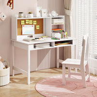 Kids Study Desk and Chair Set Wooden Writing Table with Cork Board and Drawer