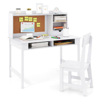 Kids Study Desk and Chair Set Wooden Writing Table with Cork Board and Drawer