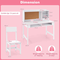 Kids Study Desk and Chair Set Wooden Writing Table with Cork Board and Drawer