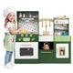 Kids Wooden Play Kitchen with Sound and Light Effect Range Hood Coffee Station