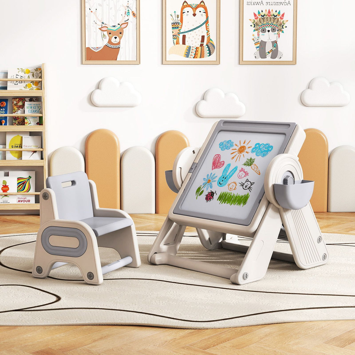 9-in-1 Kids Activity Table and Chair Set with 3 Heights and Book Rack