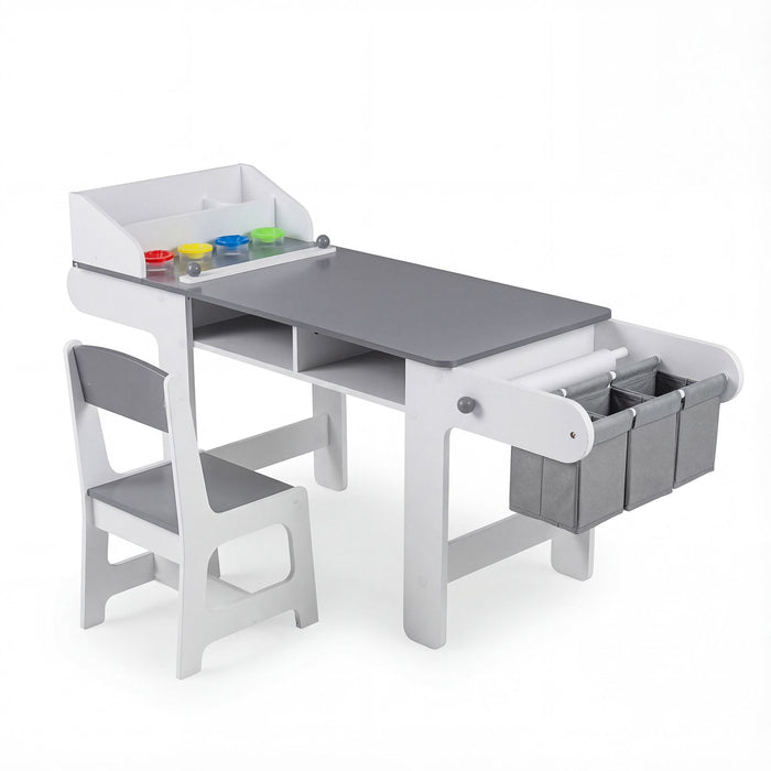 Kids Art Table and Chair Set with Paper Roll and 4 Paint Cups