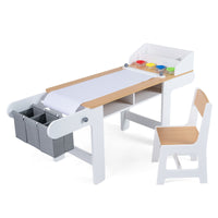 Kids Art Table and Chair Set with Paper Roll and 4 Paint Cups