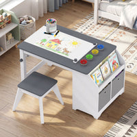 Kids Art Table with Stool Wooden Activity Table with Paper Roll and Storage