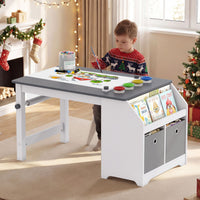 Kids Art Table with Stool Wooden Activity Table with Paper Roll and Storage