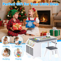 Kids Art Table with Stool Wooden Activity Table with Paper Roll and Storage