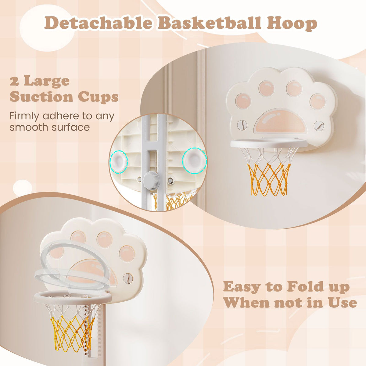 3 in 1 Kids Basketball Hoop with Adjustable Height and Foldable Rim