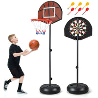 Kids Basketball Hoop with Dart Board and Double-sided Backboard