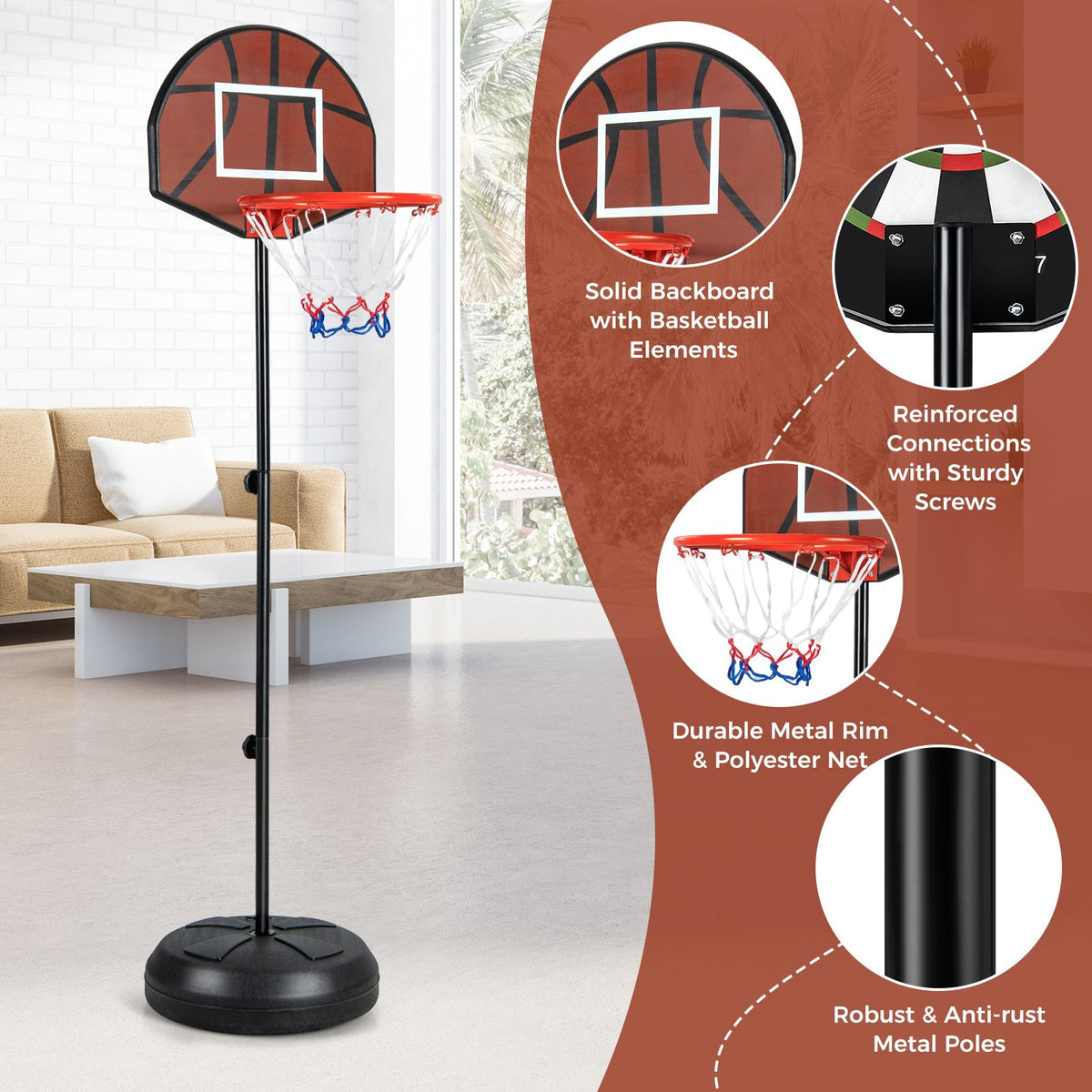 Kids Basketball Hoop with Dart Board and Double-sided Backboard