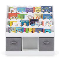 Kids Bookshelf and Toy Storage 4-Tier Toddler Bookcase with 2 Foldable Fabric Drawers
