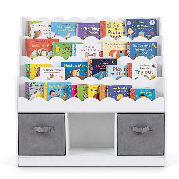 Kids Bookshelf and Toy Storage 4-Tier Toddler Bookcase with 2 Foldable Fabric Drawers