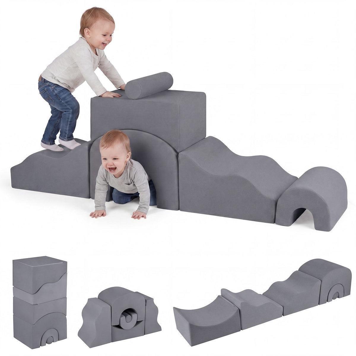 Kids Crawl and Climb foam Play Set 6-Piece with Suede Fabric Covers