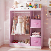 Kids Dress Up Storage Shelf with Mirror and Hanging Rod for Toddler Clothes