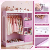 Kids Dress Up Storage Shelf with Mirror and Hanging Rod for Toddler Clothes