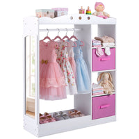 Kids Dress Up Storage Shelf with Mirror and Hanging Rod for Toddler Clothes