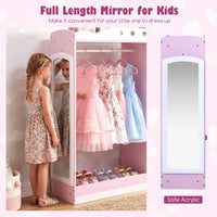 Kids Dress Up Storage Shelf with Mirror and Hanging Rod for Toddler Clothes