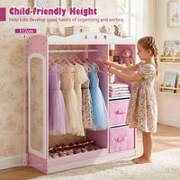 Kids Dress Up Storage Shelf with Mirror and Hanging Rod for Toddler Clothes