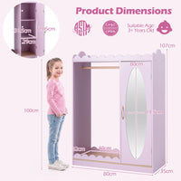 Kids Dress Up Storage Shelf with Full Mirror Hanging Rod and Door Cabinet