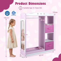 Kids Dress Up Storage Shelf with Mirror and Hanging Rod for Toddler Clothes
