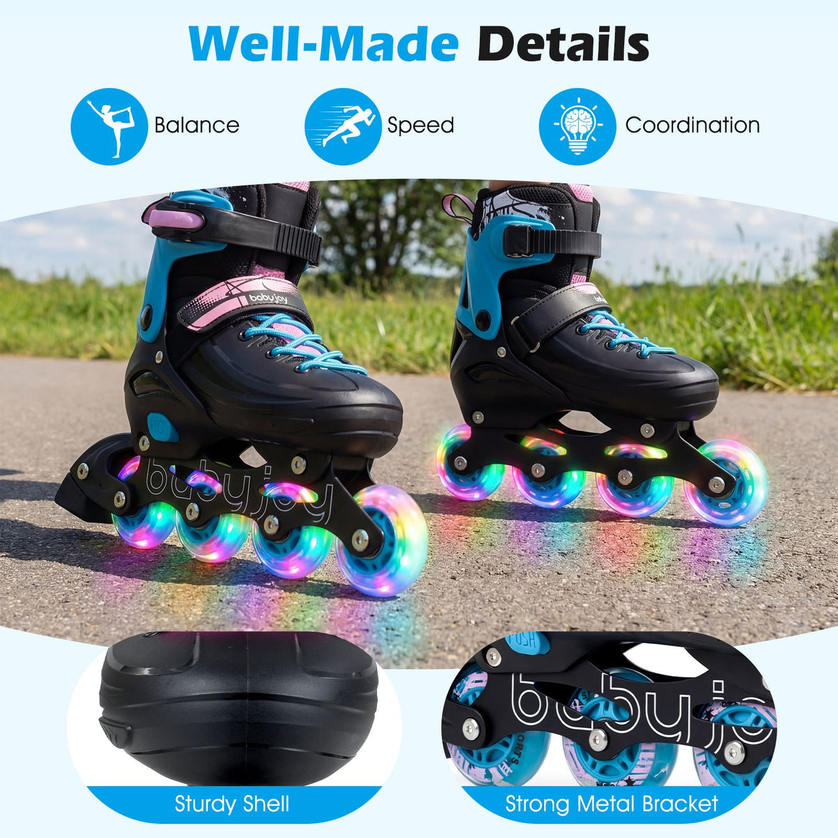 Kids Inline Skates with Illuminating Wheels and Safety Support for Toddlers