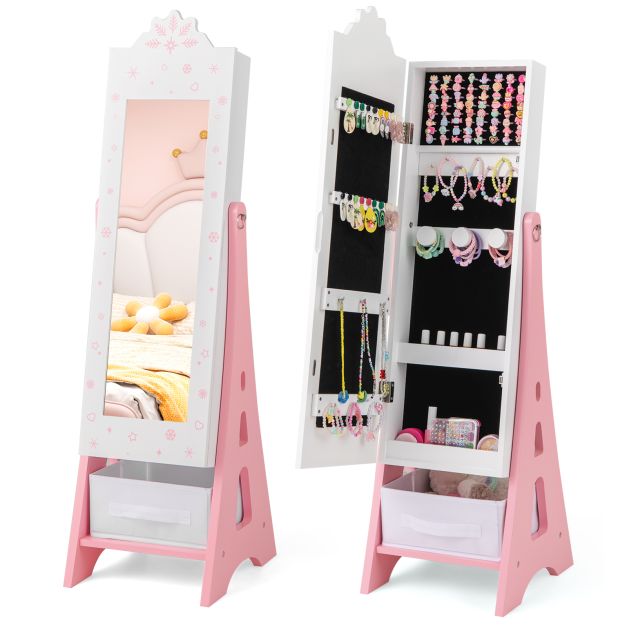 Kids Jewelry Armoire Cabinet Mirror with Storage and 2 Tilt Angles