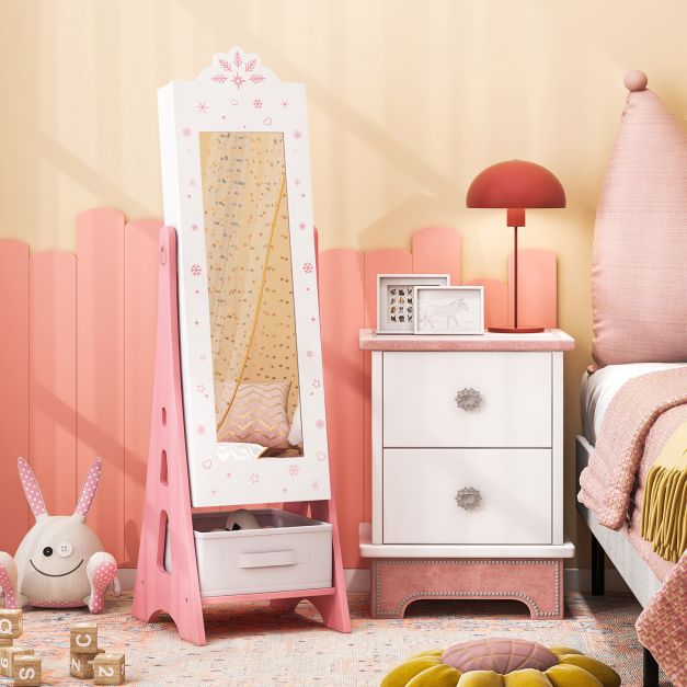 Kids Jewelry Armoire Cabinet Mirror with Storage and 2 Tilt Angles