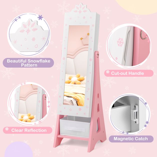 Kids Jewelry Armoire Cabinet Mirror with Storage and 2 Tilt Angles
