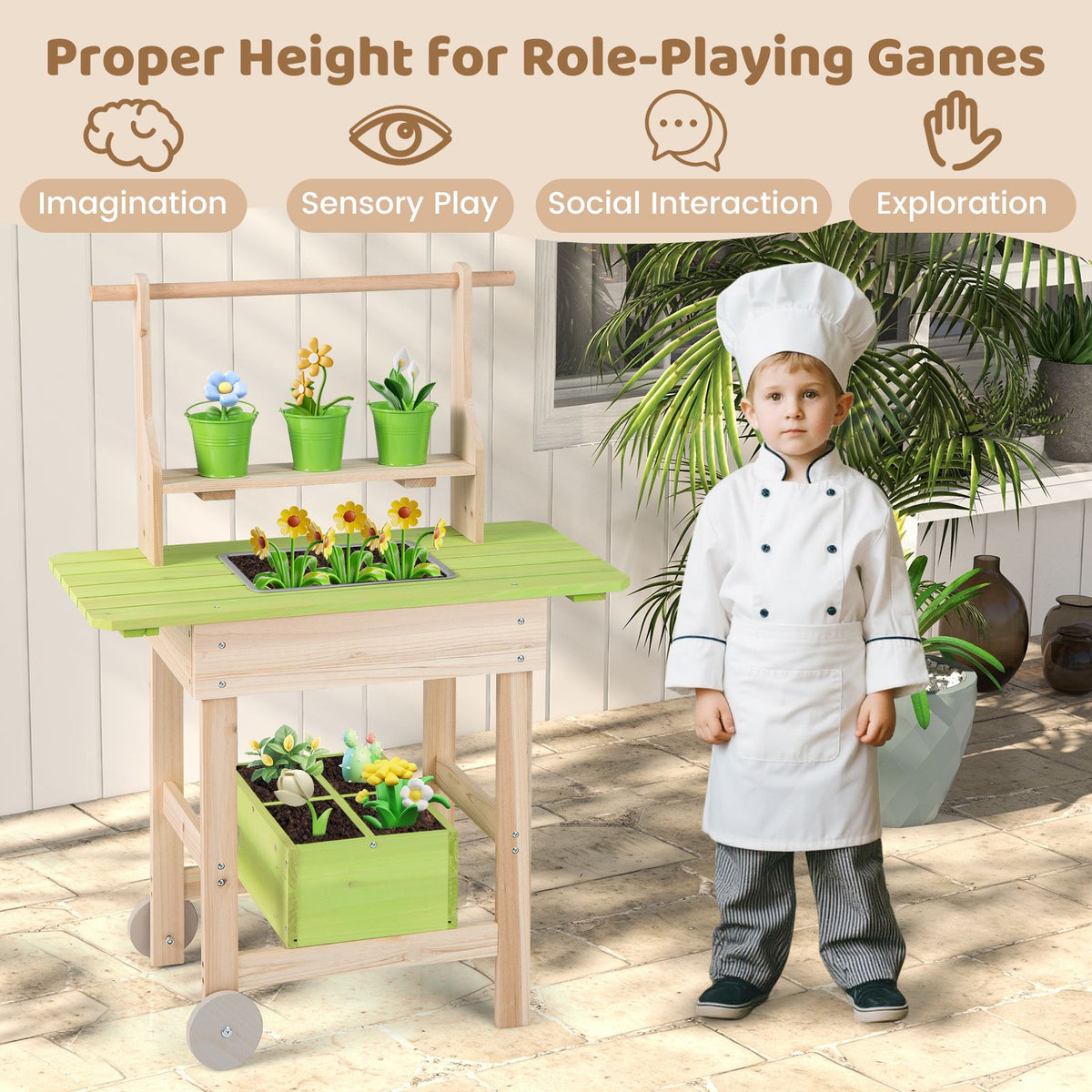Kids Mud Kitchen Outdoor Play Pretend Kitchen with Removable Pots Watering Can