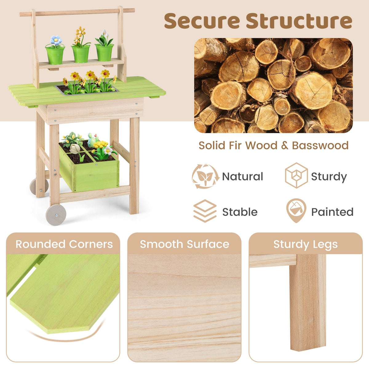 Kids Mud Kitchen Outdoor Play Pretend Kitchen with Removable Pots Watering Can