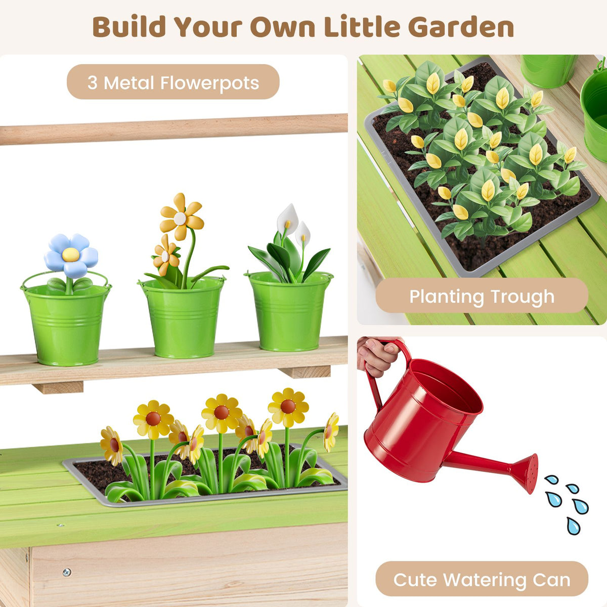 Kids Mud Kitchen Outdoor Play Pretend Kitchen with Removable Pots Watering Can