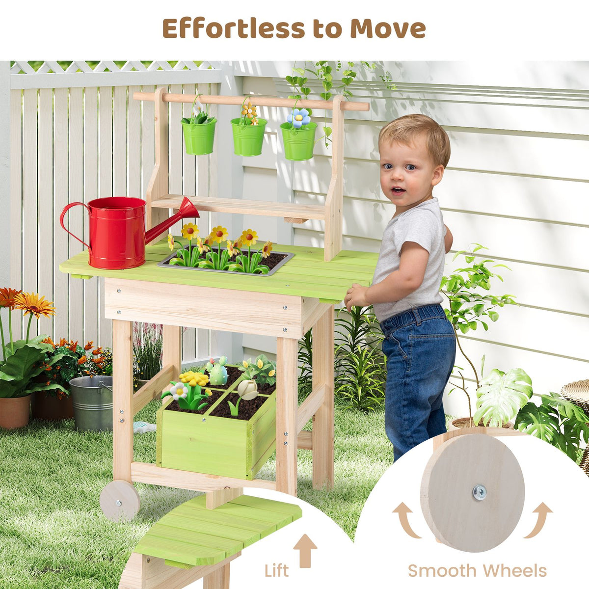 Kids Mud Kitchen Outdoor Play Pretend Kitchen with Removable Pots Watering Can