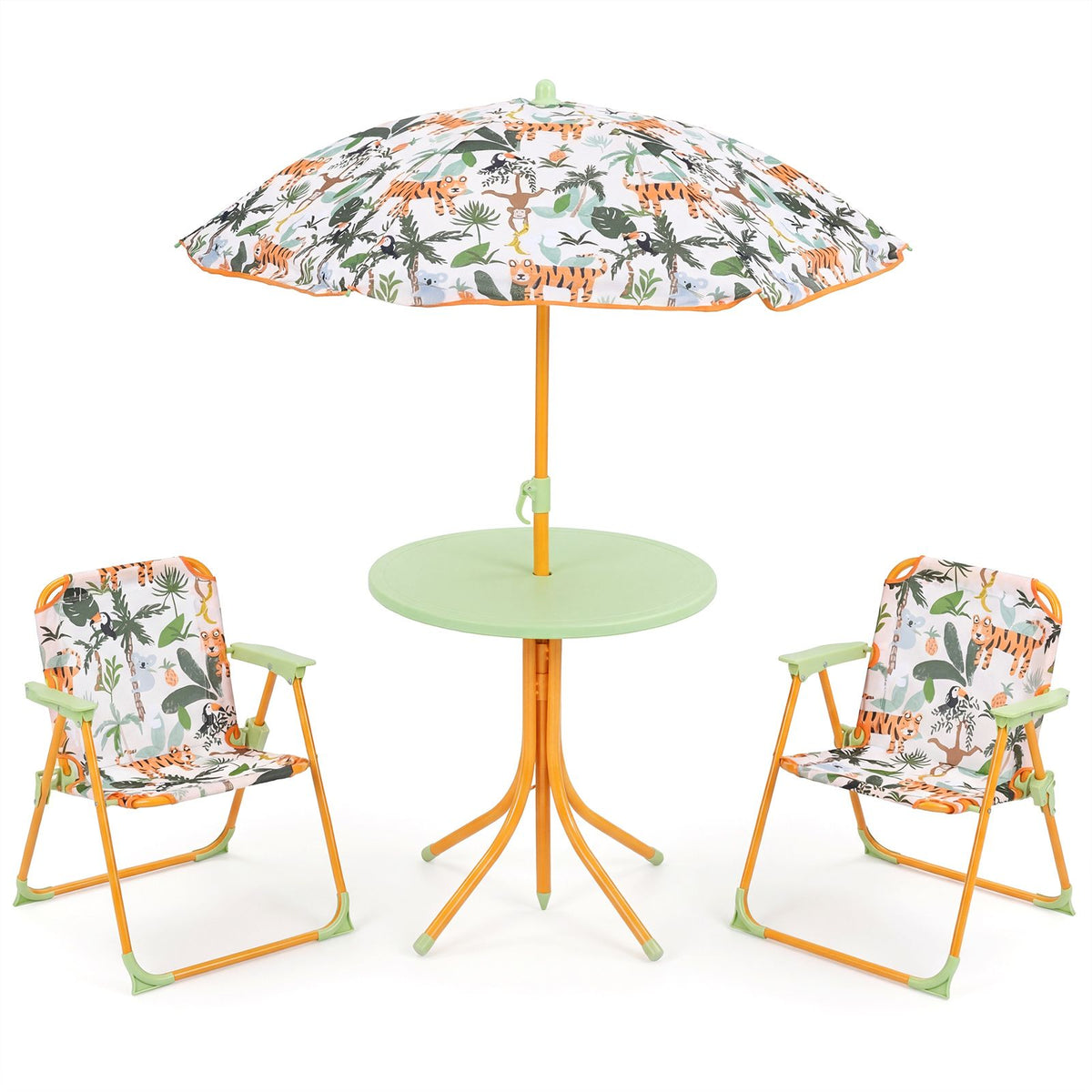 Kids Picnic Table with 2 Folding Chairs and Height Adjustable Umbrella for Garden