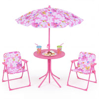 Kids Picnic Table with 2 Folding Chairs and Height Adjustable Umbrella for Garden