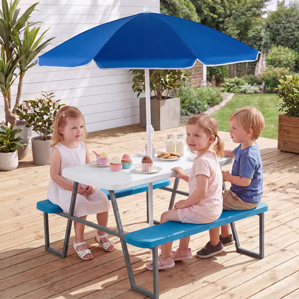 Kids Picnic Table with Benches and Umbrella Seats 4 for Lawn Garden Patio