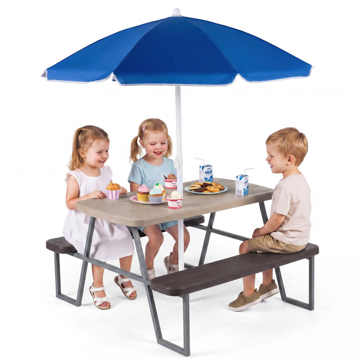 Kids Picnic Table with Benches and Umbrella Seats 4 for Lawn Garden Patio