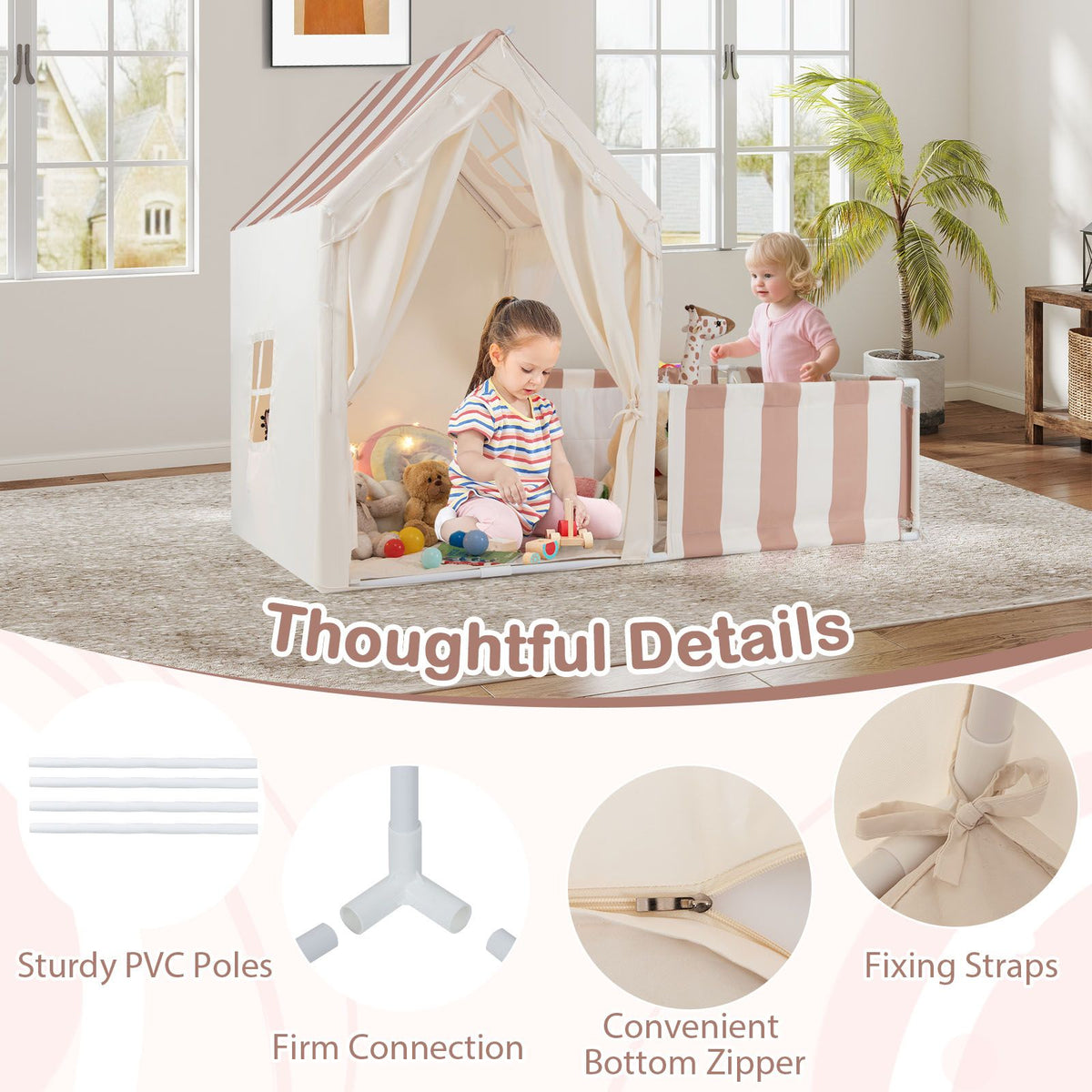 2-in-1 Kids Play Tent with Playpen and Washable Cotton Mat
