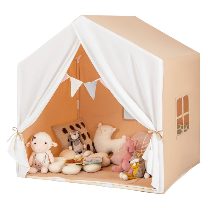 Kid's Play Tent with Washable Cotton Mat and Flag Banner for Kids Aged 3+
