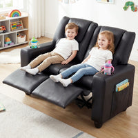 2-Seater Kids Recliner Chair with 2 Cup Holders and 2 Side Storage Pockets