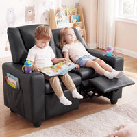 2-Seater Kids Recliner Chair with 2 Cup Holders and 2 Side Storage Pockets